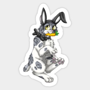 Bobtail BunnyCat: Grey Bicolor Tabby (Black) Sticker